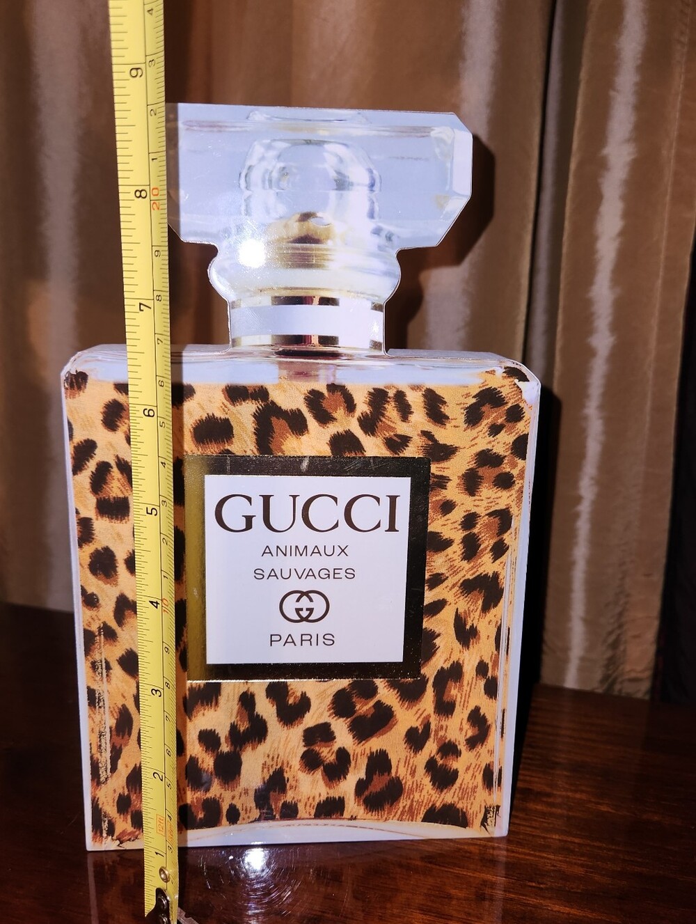 Glam Logo 3D Wooden Leopard-Print Perfume Bottle Table Top Stand Decor - Picture 3 of 8